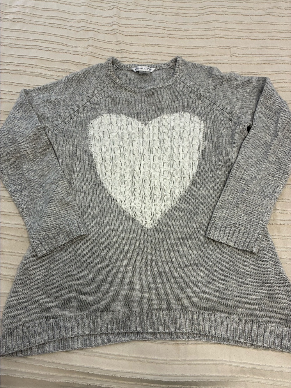 Gray and ivory Heart Cable-Knit Sweater. Bianca Nygard. Oversized Size small